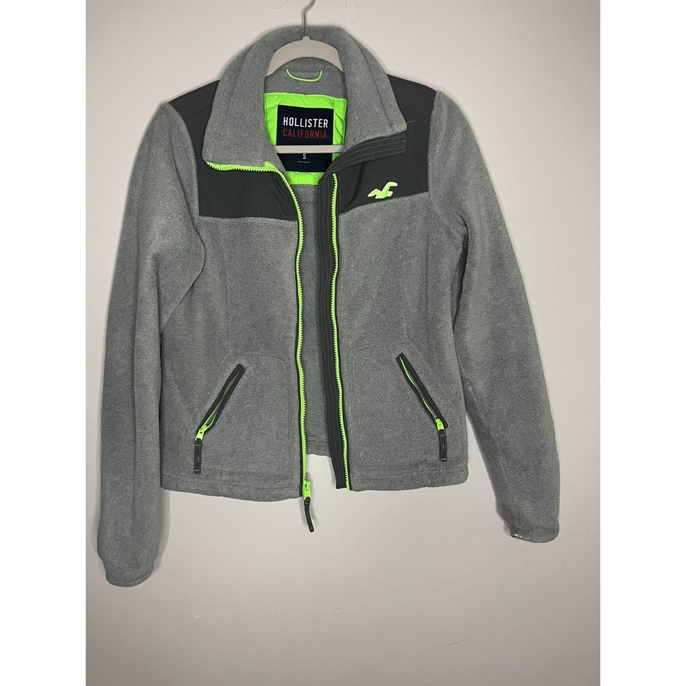Hollister Gray Full Zip Outdoor Fleece Jacket Neon Accents Womens Small